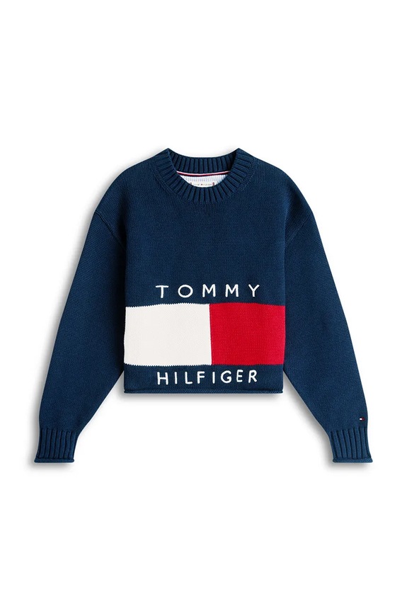 Dječji pamučni pulover Tommy Hilfiger KG0KG08922.128.176.PPY2 mornarsko plava SS26