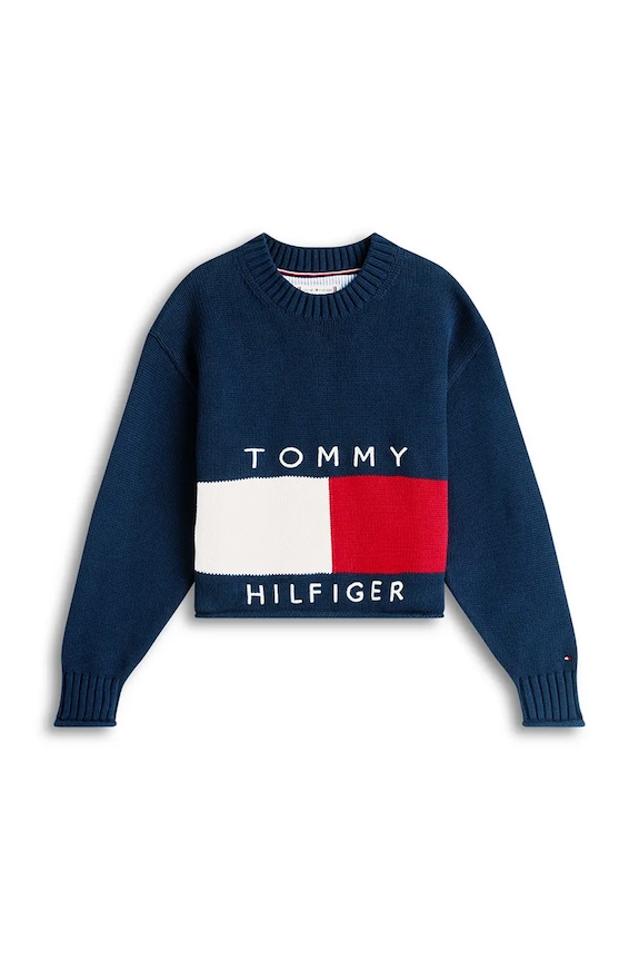 Dječji pamučni pulover Tommy Hilfiger KG0KG08922.128.176.PPY2 mornarsko plava SS26