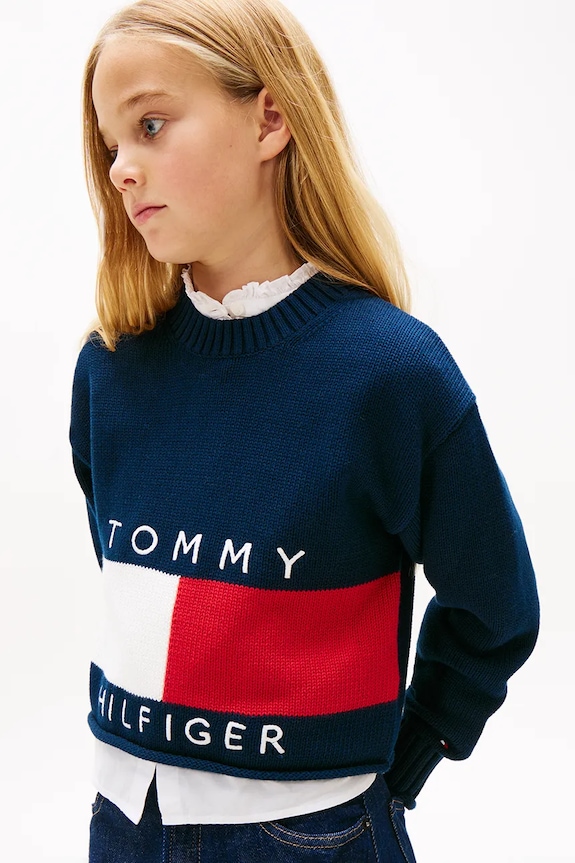 Dječji pamučni pulover Tommy Hilfiger KG0KG08922.128.176.PPY2 mornarsko plava