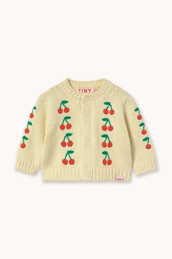 Tinycottons baba pamut kardigán MINI CHERRIES KNITTED BABY CARDIGAN közepesen vastag sárga SS26.389