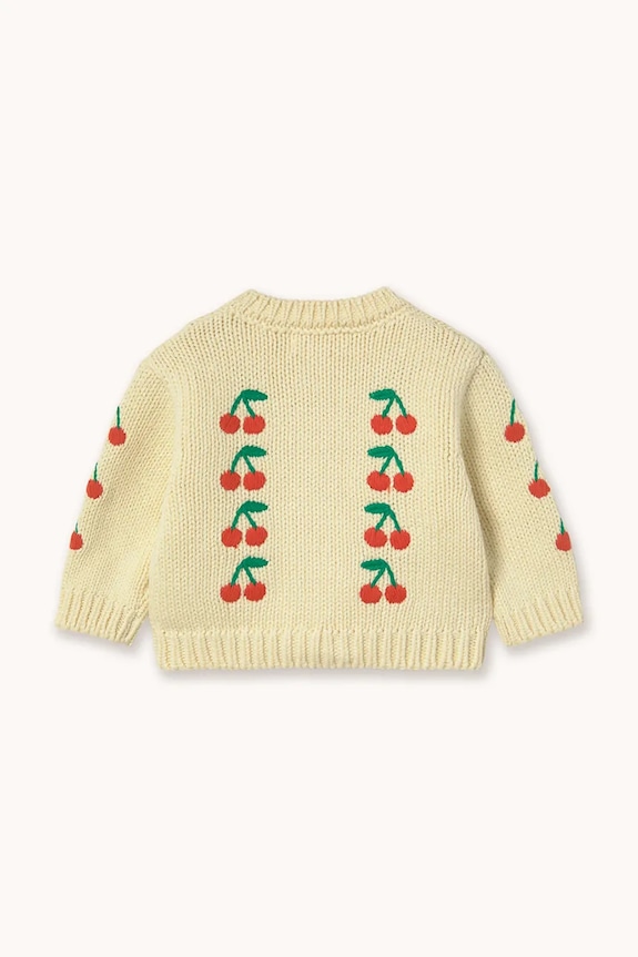 Tinycottons baba pamut kardigán MINI CHERRIES KNITTED BABY CARDIGAN SS26.389 sárga SS26