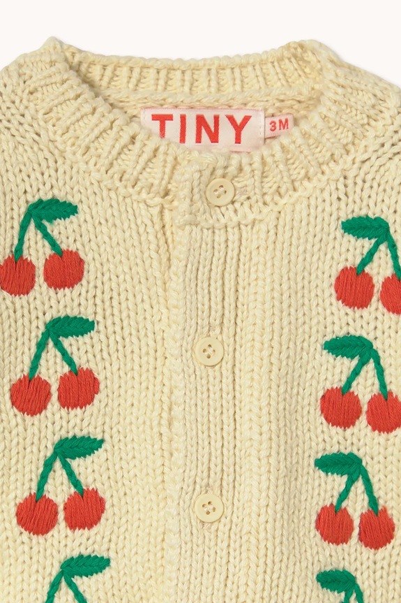 Lány Tinycottons baba pamut kardigán MINI CHERRIES KNITTED BABY CARDIGAN SS26.389 sárga