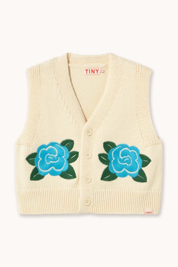 Tinycottons gyerek pamut mellény FLOWERS KNITTED VEST SS26.405 bézs SS26