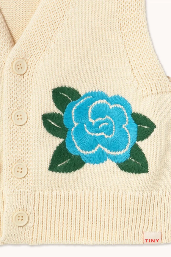 Tinycottons gyerek pamut mellény FLOWERS KNITTED VEST bézs SS26.405