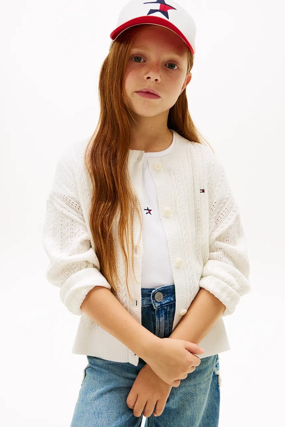 Tommy Hilfiger kardigán detský bavlnený biela KG0KG09378.128.176.PPY2