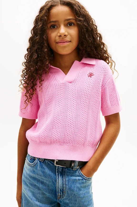 Tommy Hilfiger sveter s krátkym rukávom detský bavlnený ružová KG0KG09524.104.122.PPY2