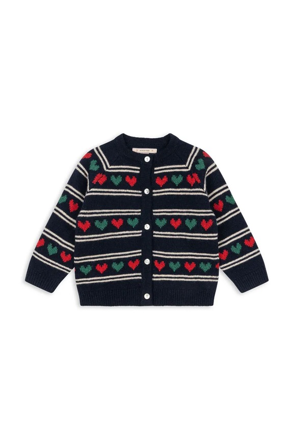 Detský kardigan s prímesou vlny Konges Sløjd BELOU KNIT CARDIGAN KS104225.PreSpring tmavomodrá SS26