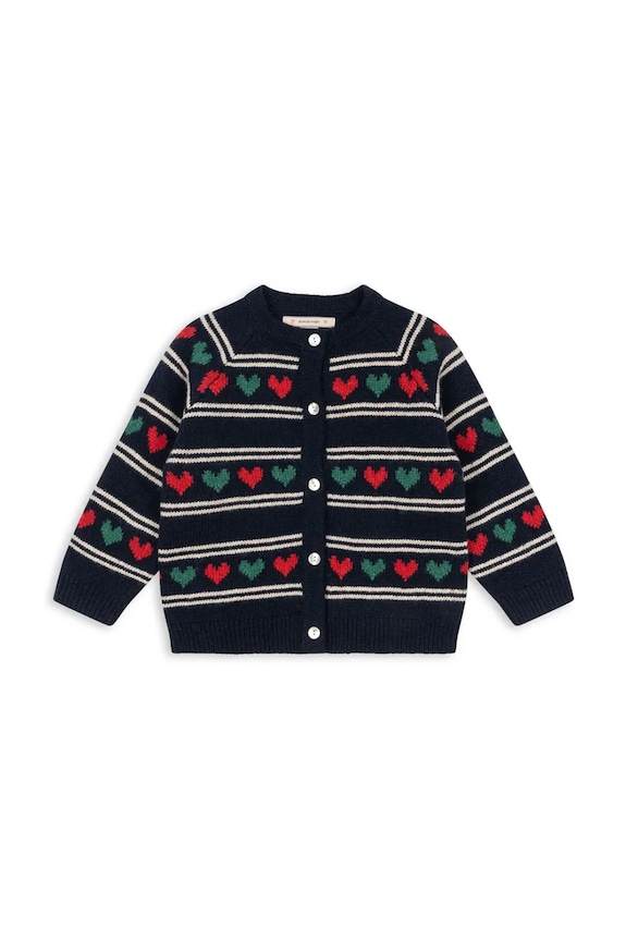 Detský kardigan s prímesou vlny Konges Sløjd BELOU KNIT CARDIGAN KS104225.PreSpring tmavomodrá SS26