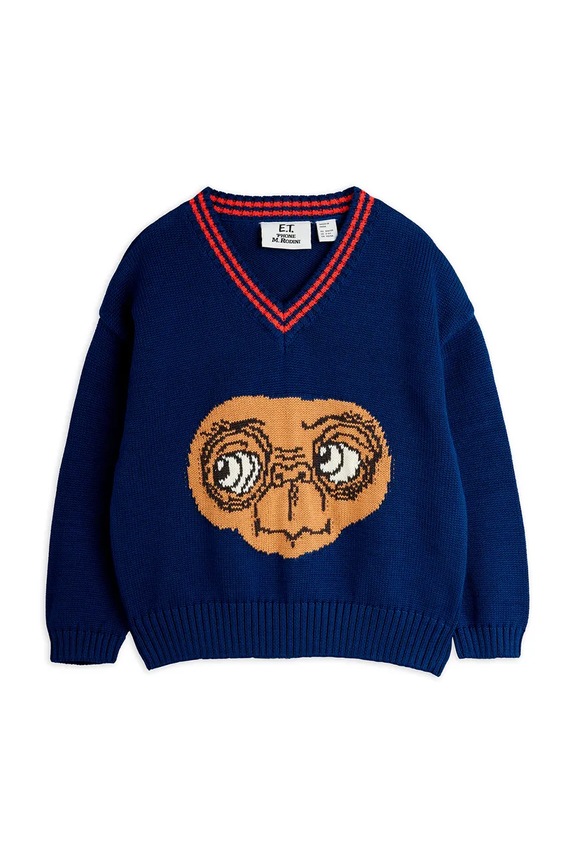 Dětský bavlněný svetr Mini Rodini E.T. 25820155 námořnická modř SS26