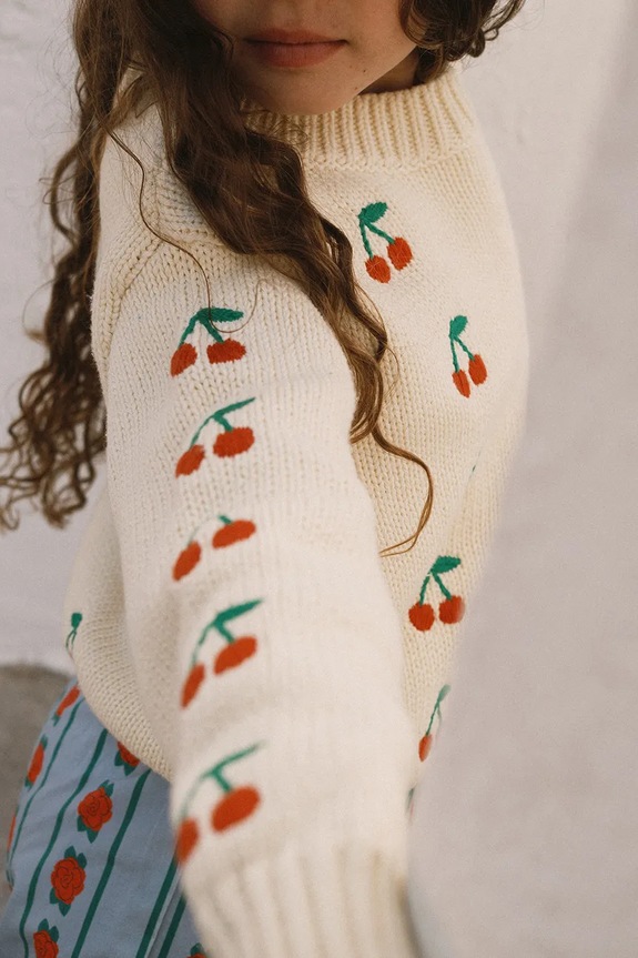 Παιδικό βαμβακερό πουλόβερ Tinycottons MINI CHERRIES SWEATER SS26.387 κίτρινο