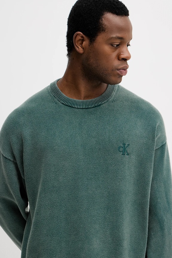 Βαμβακερό πουλόβερ Calvin Klein Jeans πράσινο LV04RE300G