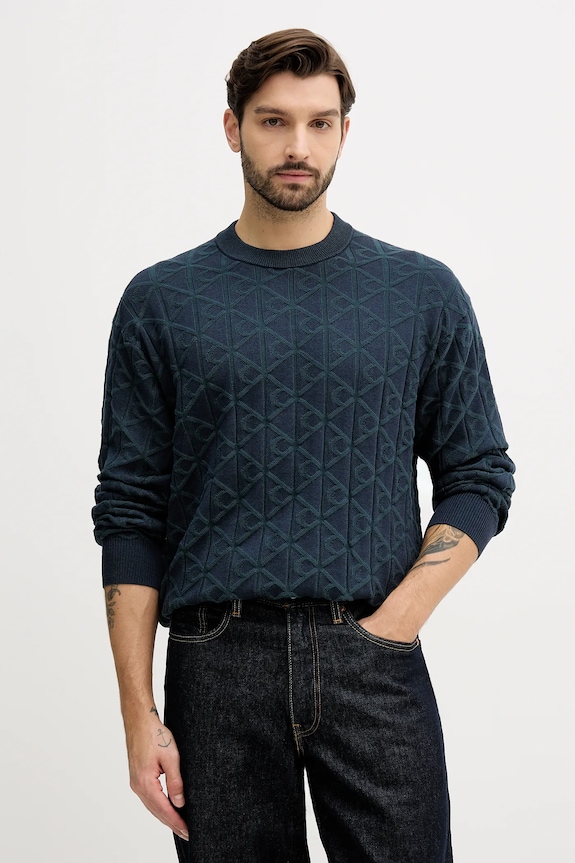 Bavlněný svetr Calvin Klein Jeans kulatý námořnická modř LV04RE301G