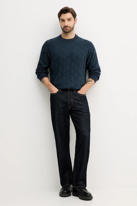 Bavlněný svetr Calvin Klein Jeans LV04RE301G námořnická modř SS26