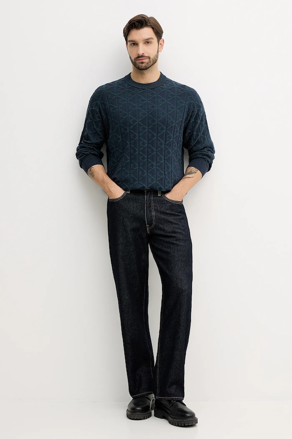 Bavlněný svetr Calvin Klein Jeans LV04RE301G námořnická modř SS26