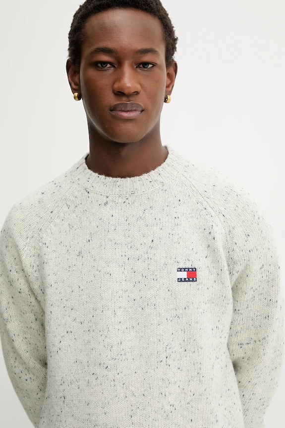 Pulover z dodatkom volne Tommy Jeans bež DM0DM22353