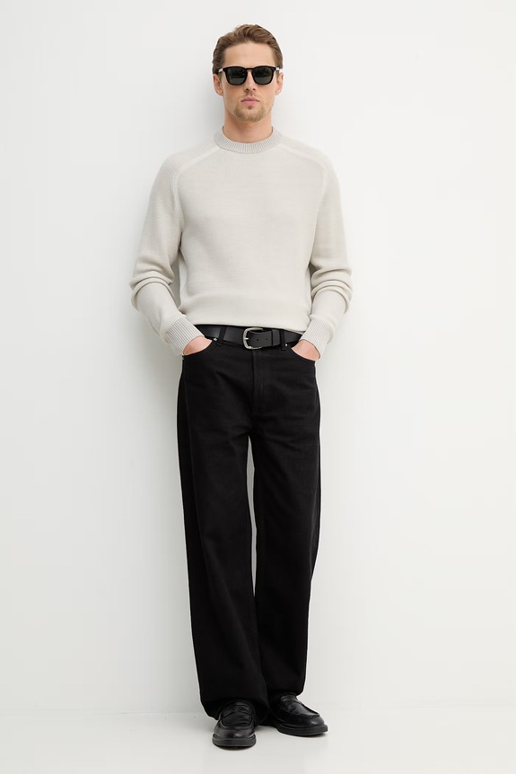 BOSS Orange sweter z dodatkiem wełny Akajer 50555872 szary SS26