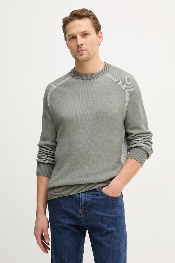 BOSS Orange sweter z dodatkiem wełny Akajer okrągły szary 50555872