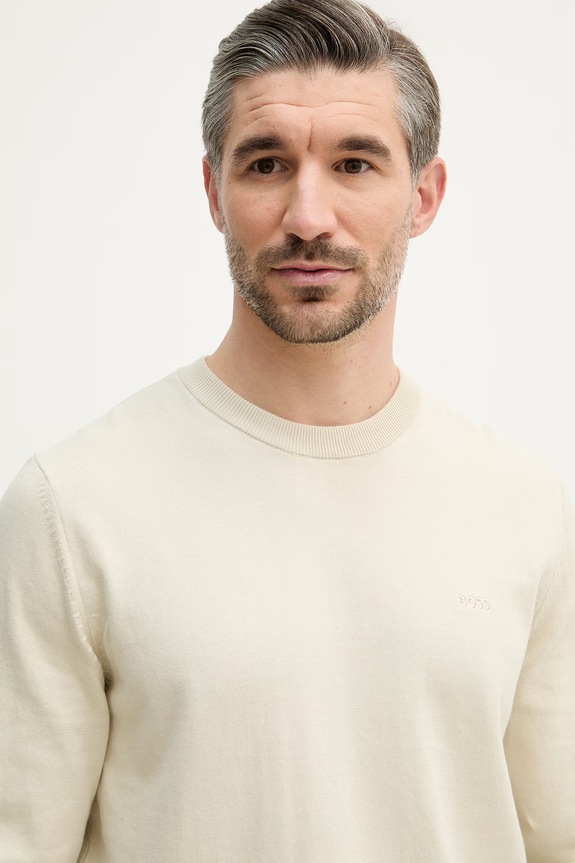Bombažen pulover BOSS Upacas-L bež 50556344