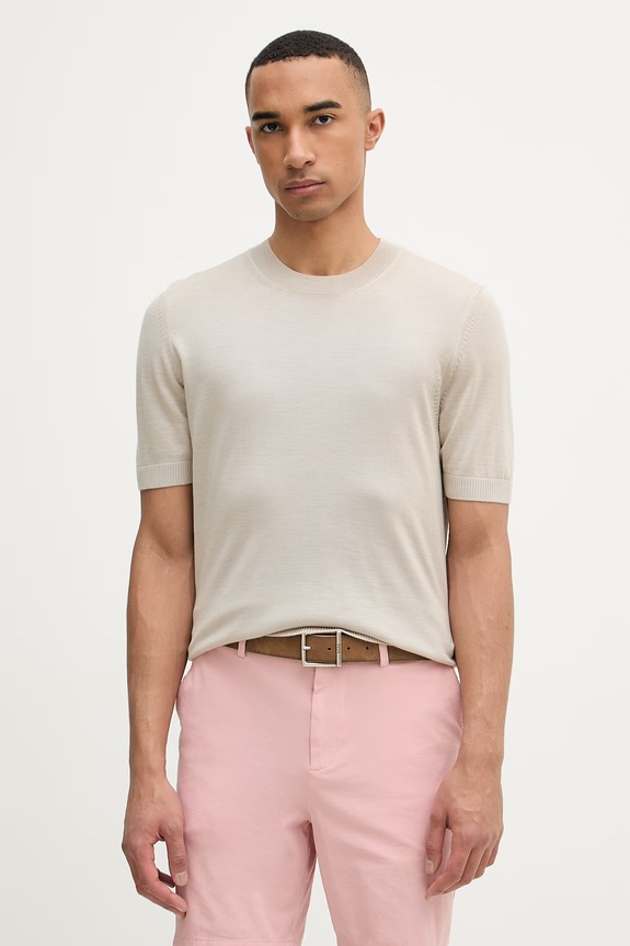 BOSS tricou bărbătesc din lână H-Umauro uni bej 50560476