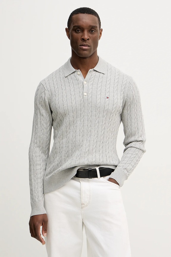 Tommy Hilfiger pamut pulóver gombolós szürke MW0MW41955