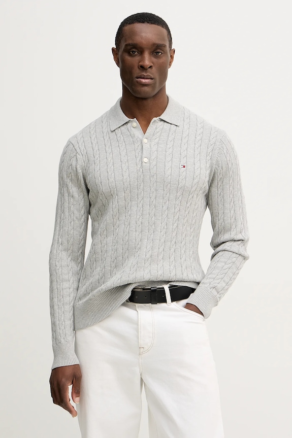 Tommy Hilfiger pamut pulóver gombolós szürke MW0MW41955