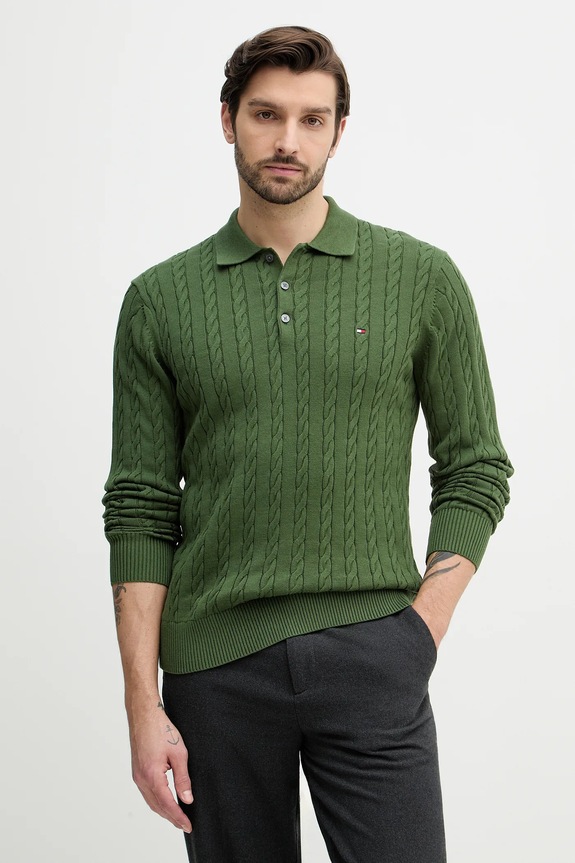 Tommy Hilfiger pulover de bumbac fixat verde MW0MW41955