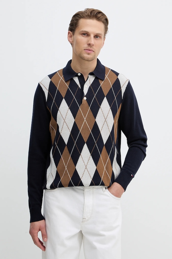 Tommy Hilfiger sweter bawełniany wzorzyste granatowy MW0MW42614