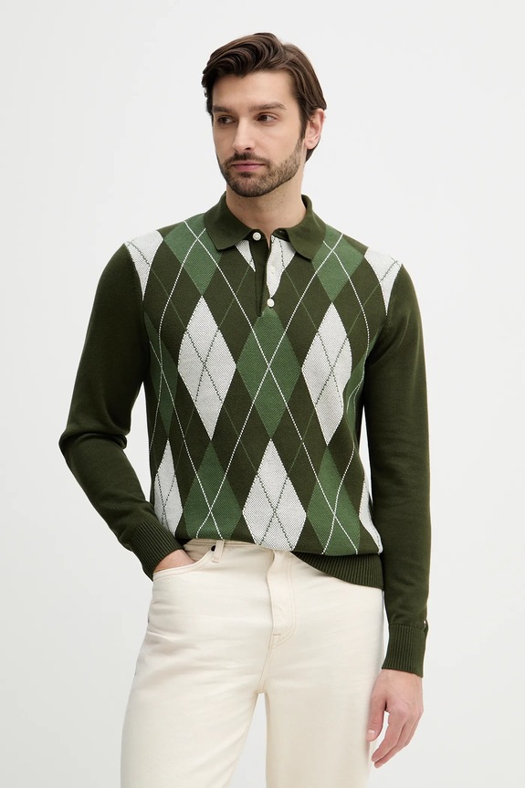 Tommy Hilfiger pulover de bumbac fixat verde MW0MW42614