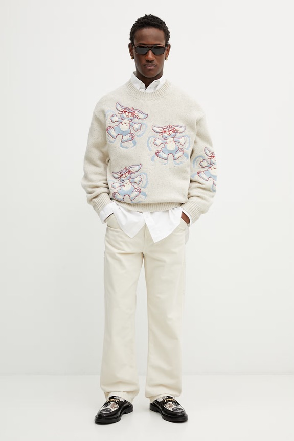 Kenzo sweter wełniany FG55PU7723DD beżowy SS26