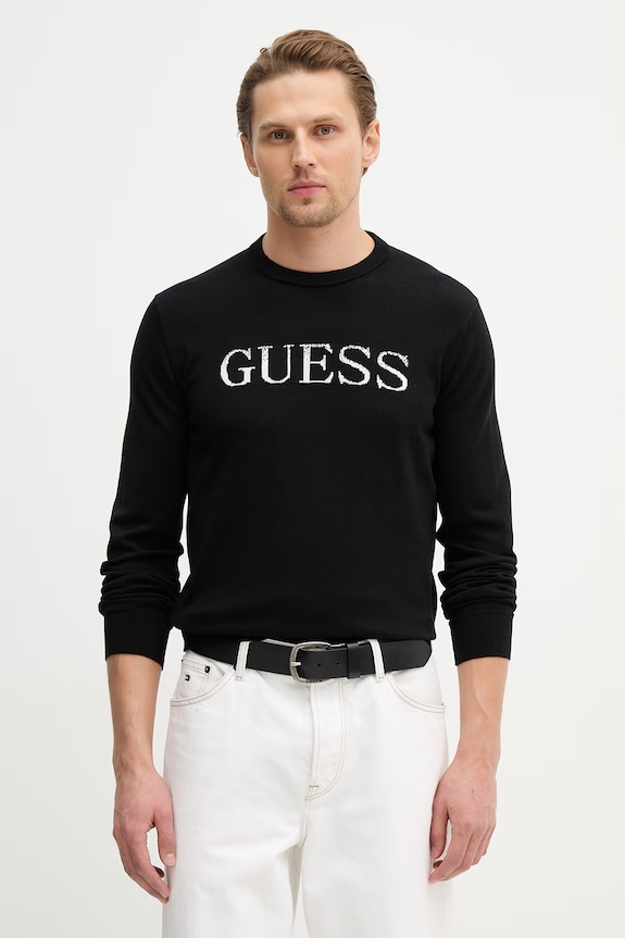 Guess sweter bawełniany KANE wzorzyste czarny M6RR19.Z4451