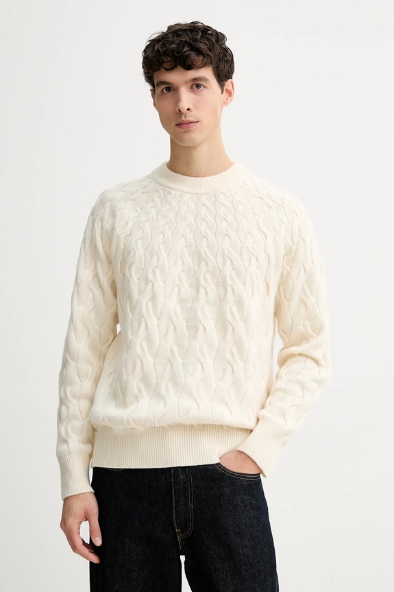 Pulover s dodatkom vune Calvin Klein okrugli bež LV04LE304G