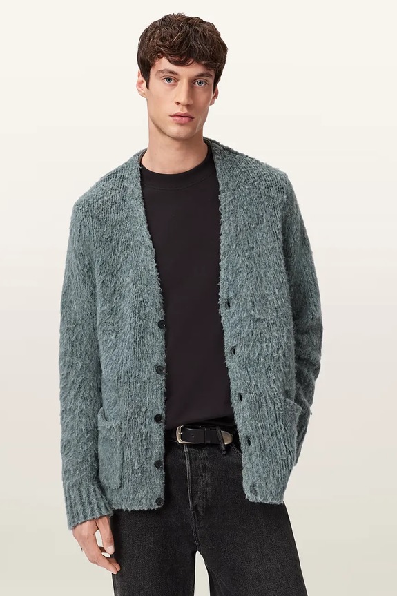 AllSaints kardigan z dodatkiem wełny średniej grubości zielony M026KD