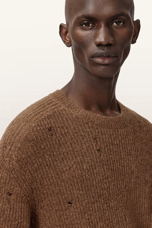 Pulover s dodatkom vune AllSaints smeđa M028KD