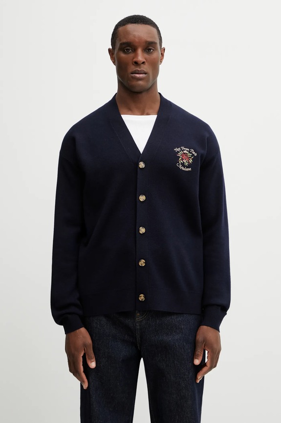 Drôle de Monsieur kardigan wełniany Le Cardigan Slogan Rose gładkie granatowy I.CA166.WO007.NY