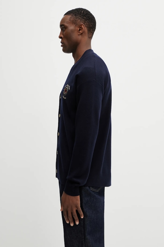 Μάλλινη ζακέτα Drôle de Monsieur Le Cardigan Slogan Rose I.CA166.WO007.NY σκούρο μπλε SS26