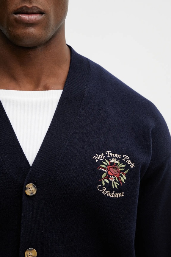 Μάλλινη ζακέτα Drôle de Monsieur Le Cardigan Slogan Rose σκούρο μπλε I.CA166.WO007.NY