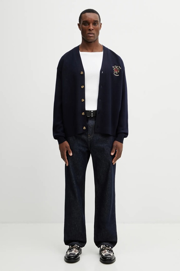 Drôle de Monsieur kardigan wełniany Le Cardigan Slogan Rose I.CA166.WO007.NY granatowy