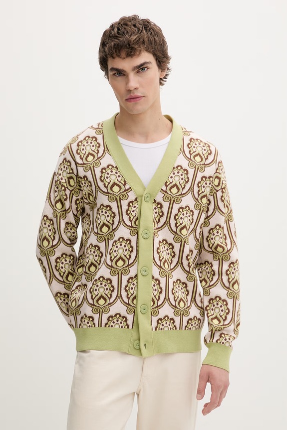 Drôle de Monsieur cardigan din bumbac Cardigan Tapisserie Florale model fin verde J.CA175.CO147.LPI