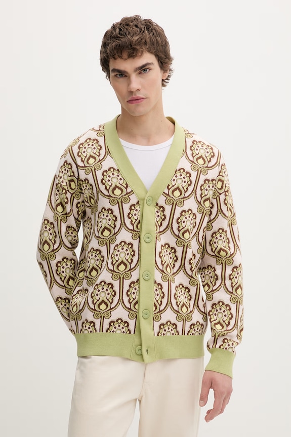 Drôle de Monsieur cardigan din bumbac Cardigan Tapisserie Florale model fin verde J.CA175.CO147.LPI