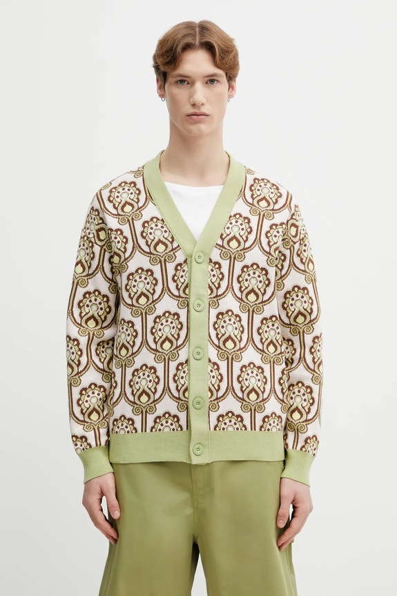 Βαμβακερή ζακέτα Drôle de Monsieur Cardigan Tapisserie Florale λεπτό μοτίβο πράσινο J.CA175.CO147.LPI