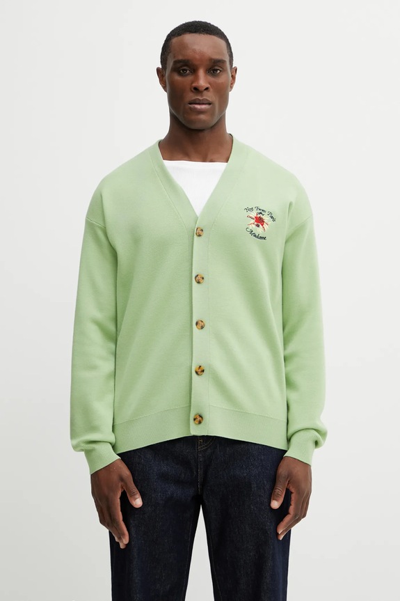 Drôle de Monsieur woolen cardigan Slogan Rose medium thickness green J.CA166.WO007.OL