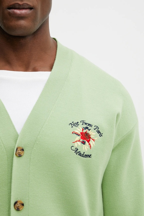 Drôle de Monsieur woolen cardigan Slogan Rose green J.CA166.WO007.OL