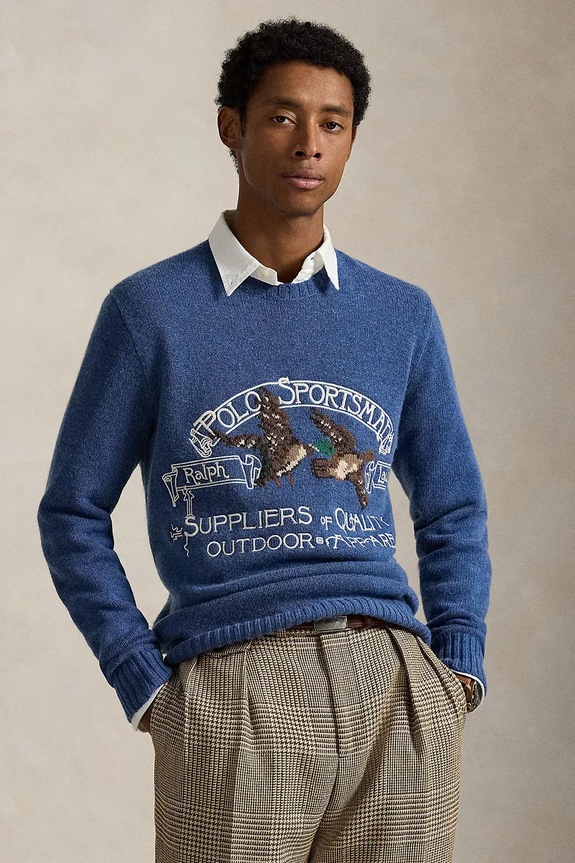 Polo Ralph Lauren sweter z dodatkiem wełny okrągły niebieski 710P03175