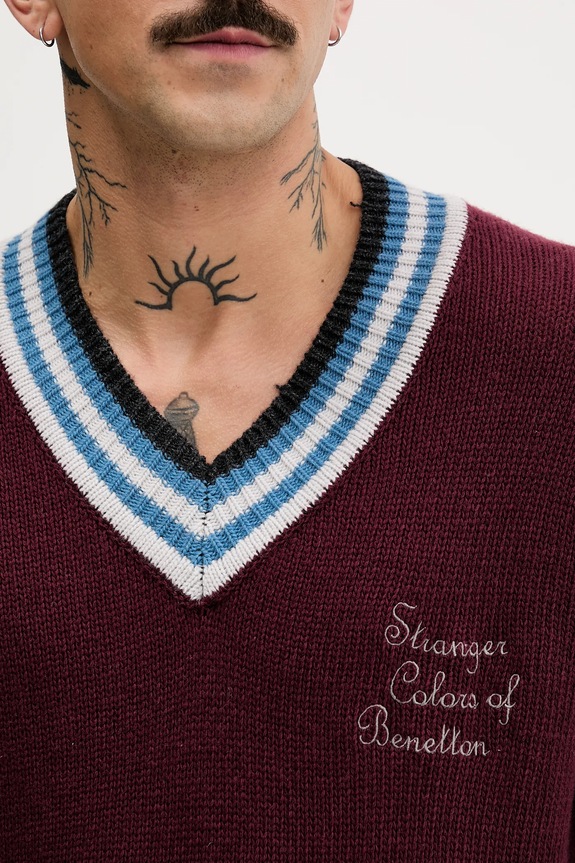Пуловер с вълна United Colors of Benetton x Stranger Things 1XDGK401F бордо
