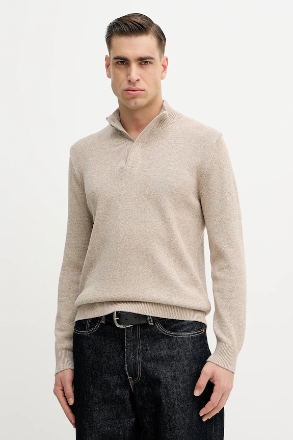 Hackett London pulover din amestec de cașmir grosime medie bej HM7000130