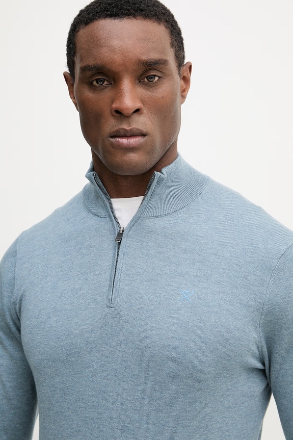 Hackett London sweter z dodatkiem jedwabiu niebieski HM7000137