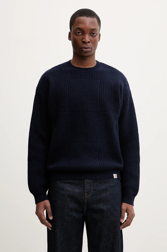 Светр із додаванням вовни Carhartt WIP Bishop Sweater круглий виріз темно-синій I035591.1CXX