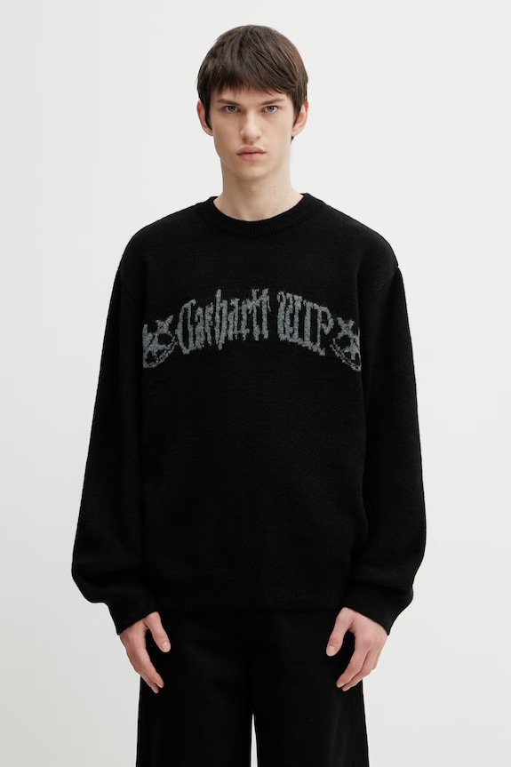 Svetr z vlněné směsi Carhartt WIP Commuting Sweater jemný vzor černá I036057.89XX