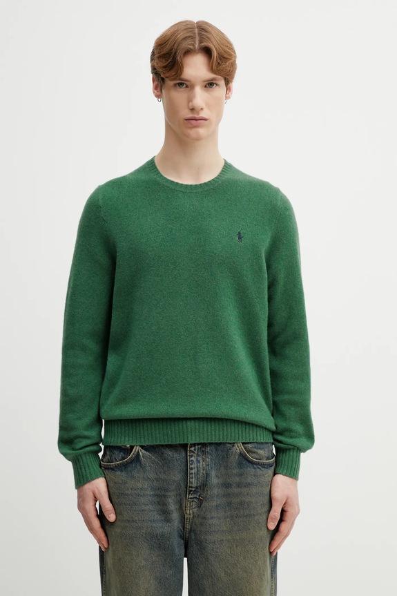 Μάλλινο πουλόβερ Polo Ralph Lauren 2/15 WOOL/CASH RWS απλό πράσινο 710878292502