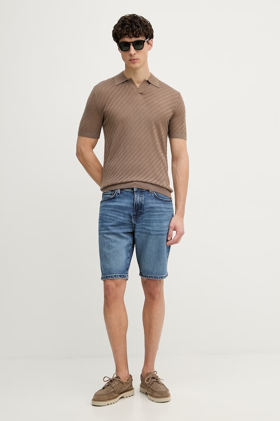 Emporio Armani polo tricotat pentru bărbați, cu lână EM004307.AF24573 maro SS26